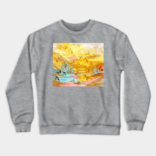 Abstract Landscape with Swallows at Sunset Crewneck Sweatshirt